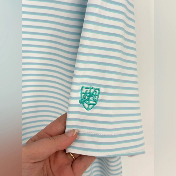 NWT Peter Millar Crown Crafted Performance Jersey Polo Shirt Turquoise Stripe XL - Picture 7 of 10